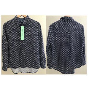 IZOD Women's Petite M Button Down Weekend Shirt, 54% Linen & 46% Rayon, Navy